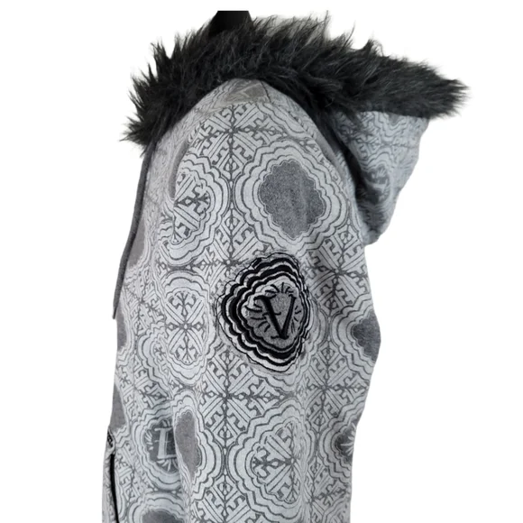 VOLCOM Hoodie Grey Zip Up Faux Fur Size Large - Picture 4 of 10